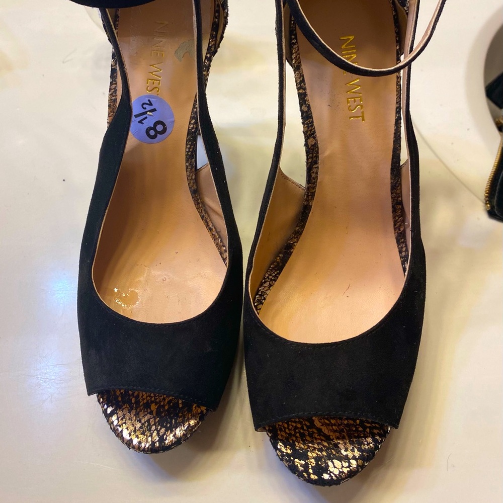 Nine West black and gold high heel sandal